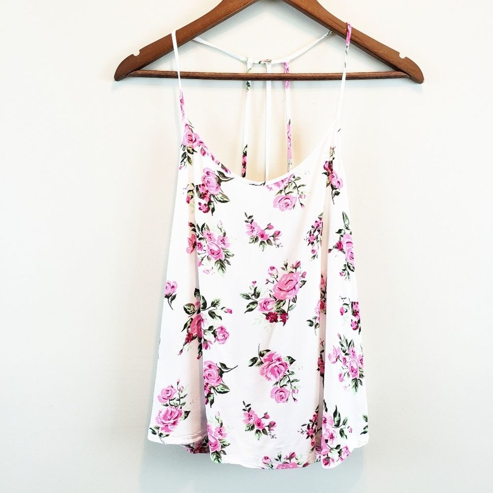 No Boundries Cream Floral Skinny Strap Tank Top